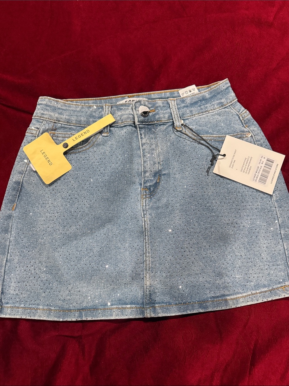 Light Blue Denim Mini Skirt with all over rhinestones